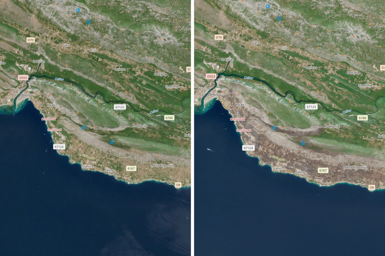 Nove satelitske snimke. Pogledajte Omiš prije i poslije velikog požara