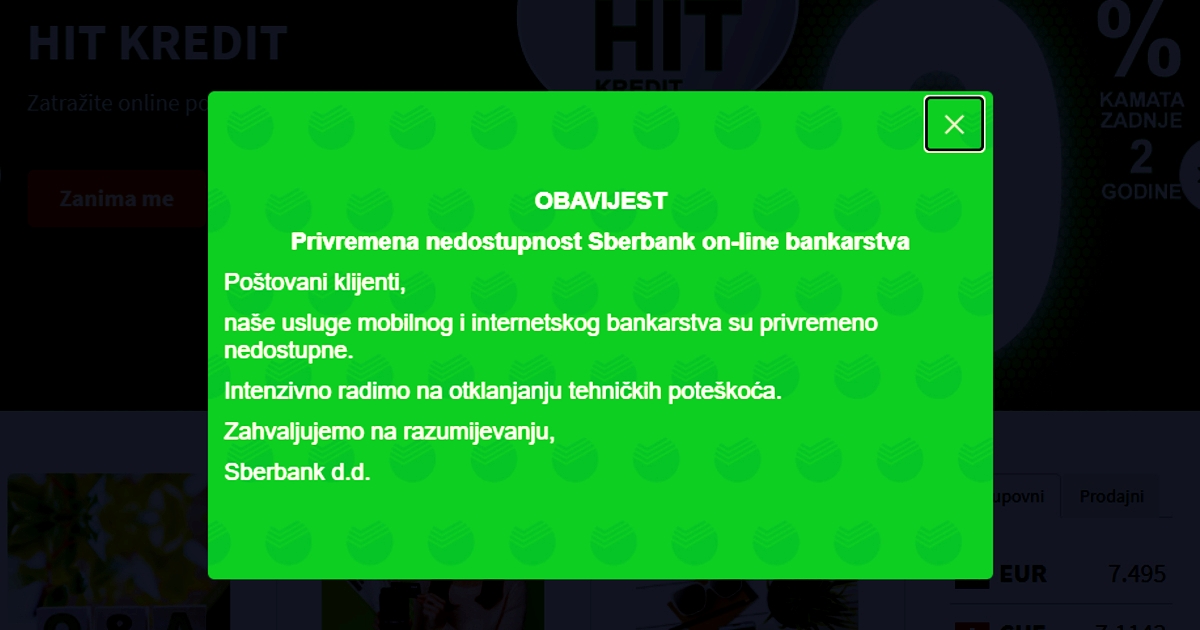 Mobilno i internet bankarstvo Sberbanka privremeno nije radilo