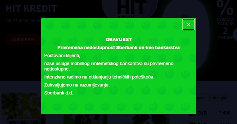 Mobilno i internet bankarstvo Sberbanka privremeno nije radilo