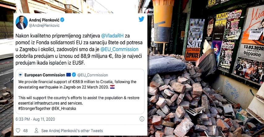 Europska komisija isplaćuje predujam od 88,9 milijuna eura za obnovu Zagreba