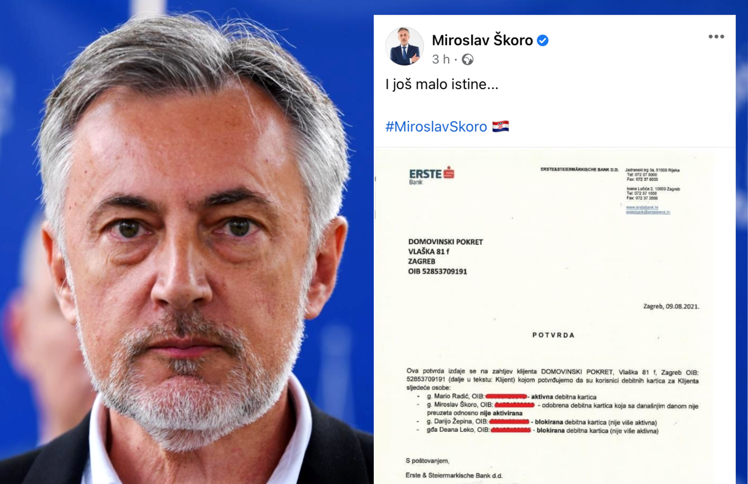 Škoro objavio novu potvrdu iz banke: "Još malo istine"