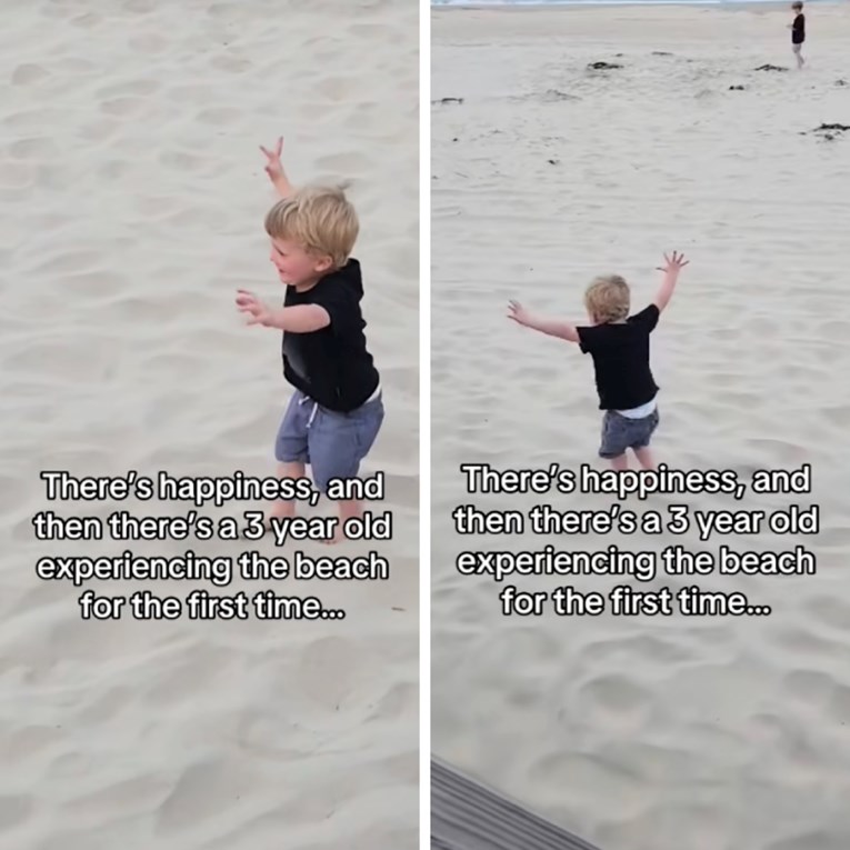 Reakcija sretnog dječaka koji je prvi put bio na plaži izmamit će vam osmijeh na lice