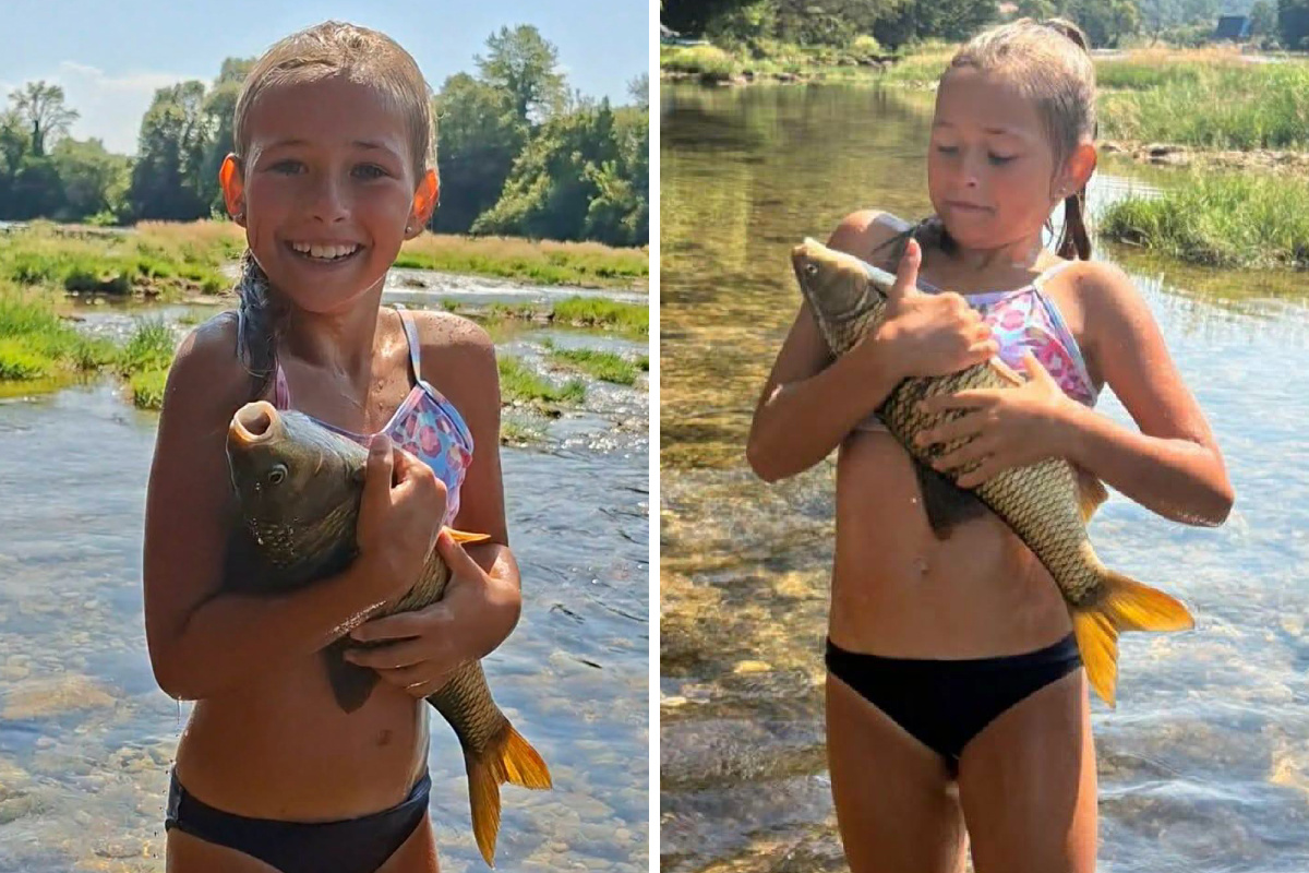 Nina (8) iz Novog Grada golim rukama uhvatila ribu u Uni