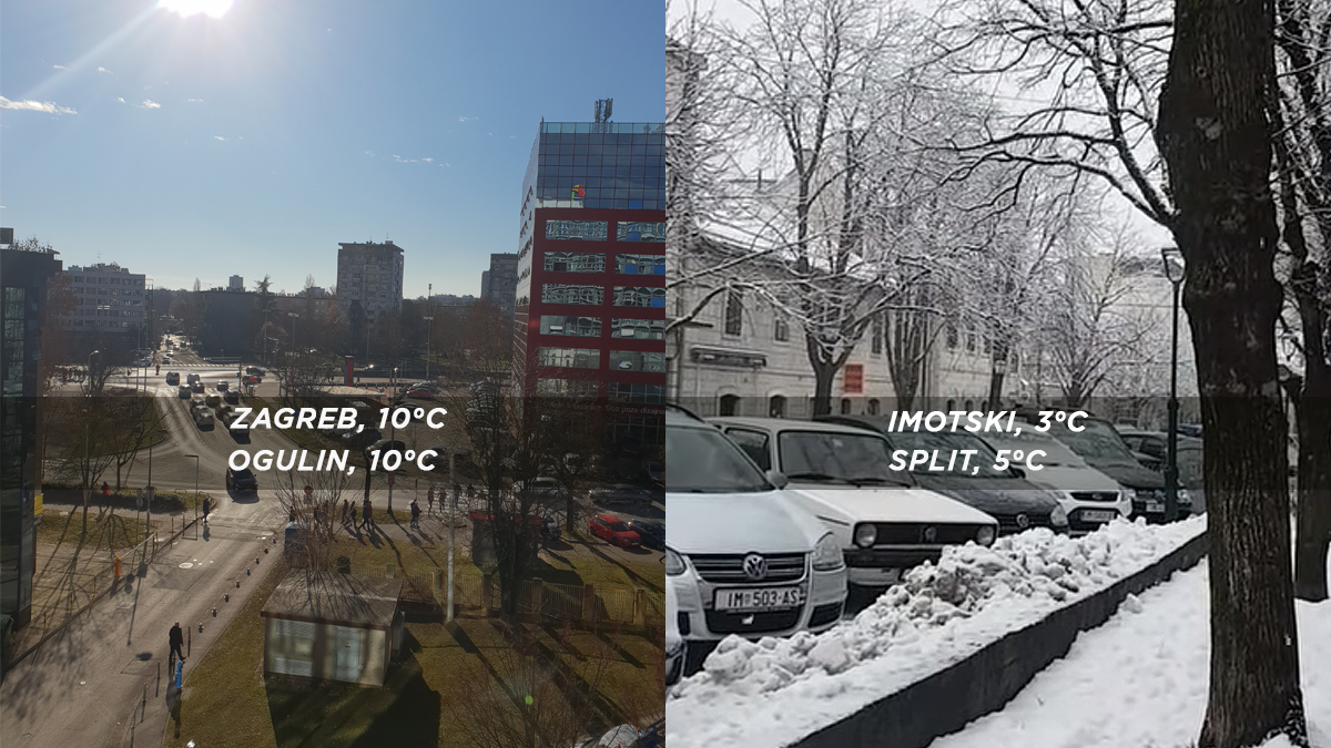 Zagreb i Ogulin pet stupnjeva topliji nego Split. U Imotskom hrpa snijega