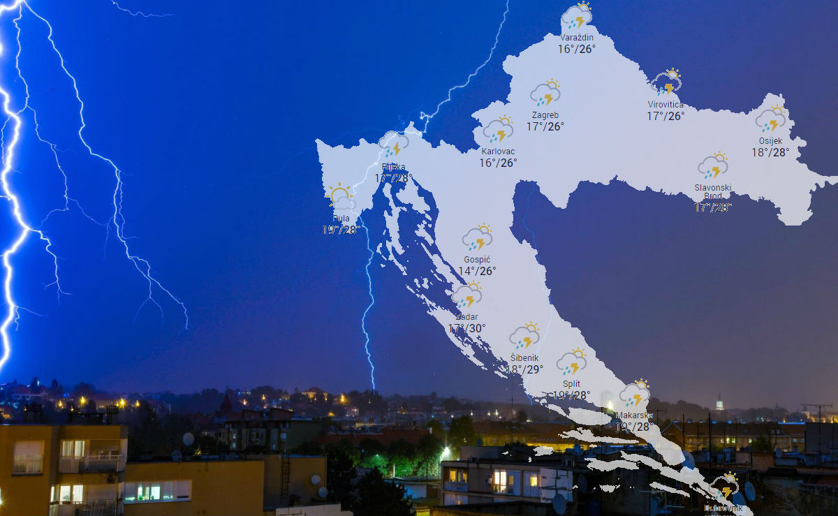 Stiže još oluja, pljuskova i tuče. Za većinu Hrvatske upaljen meteoalarm