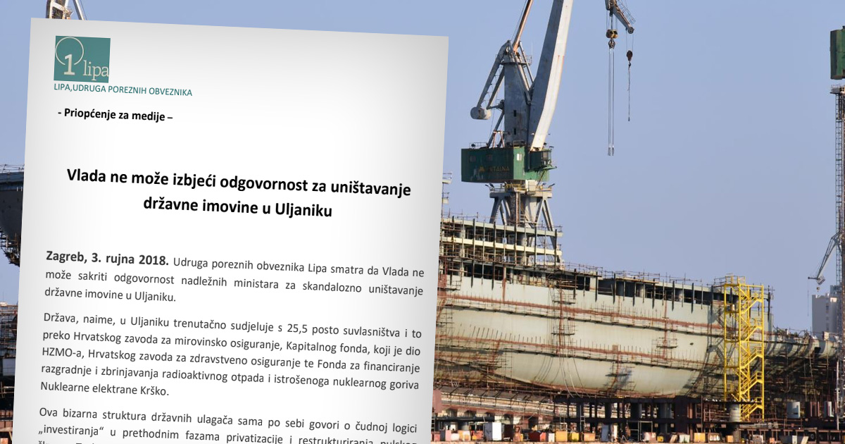 Lipa: Porezni obveznici oštećeni za milijarde zbog Uljanika