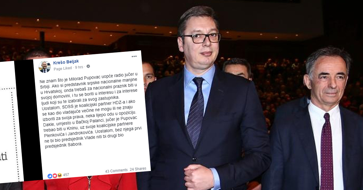 Beljak: Što je Pupovac uopće u nedjelju radio u Srbiji? Trebao je biti u Kninu