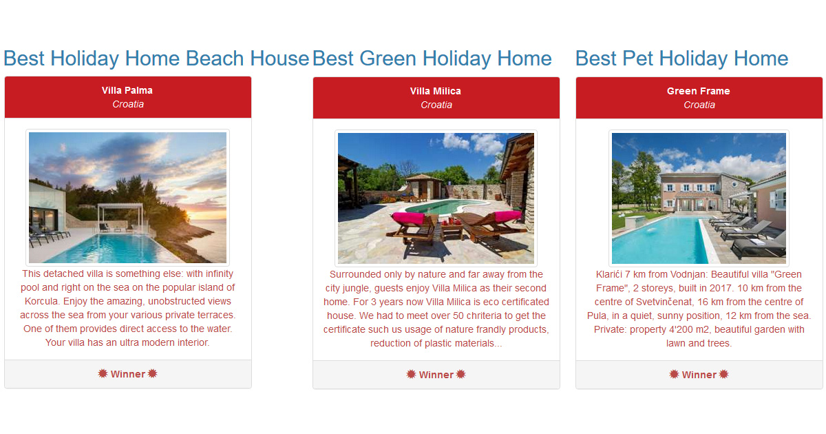 Tri hrvatske vile osvojile nagradu "Best European Holiday Home"