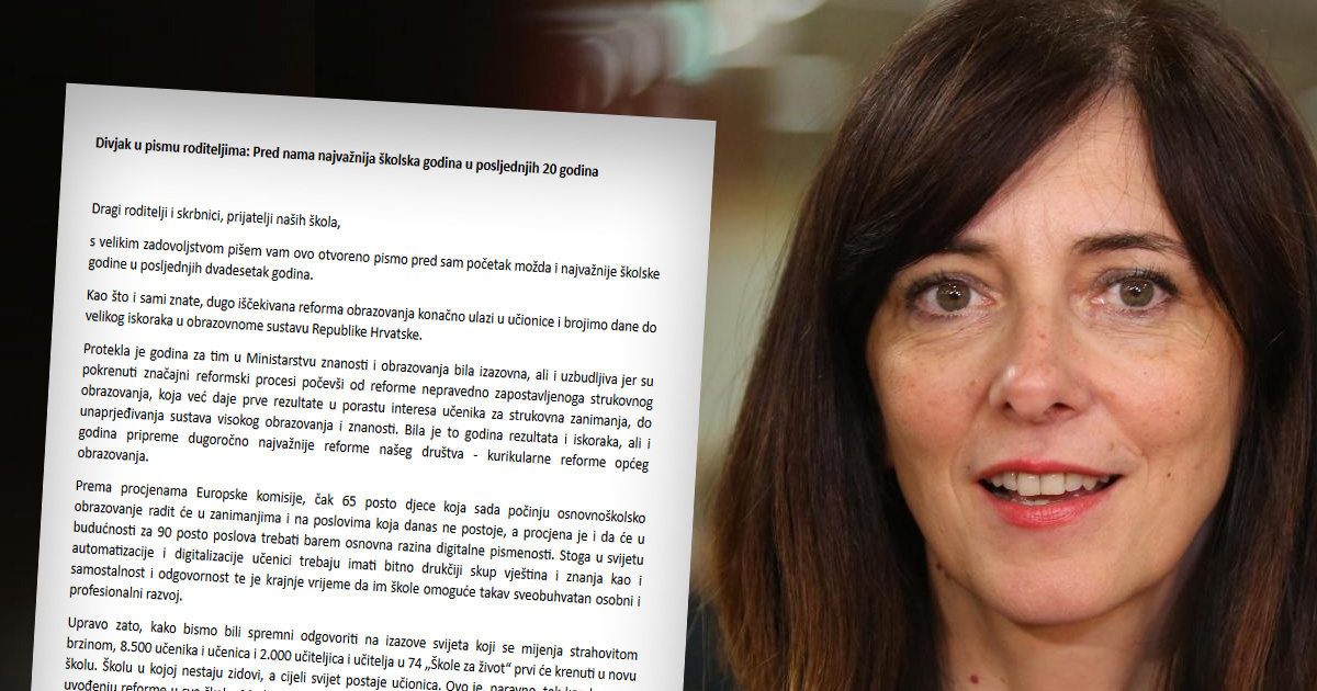 Divjak pisala roditeljima: Vaša uloga je jako važna