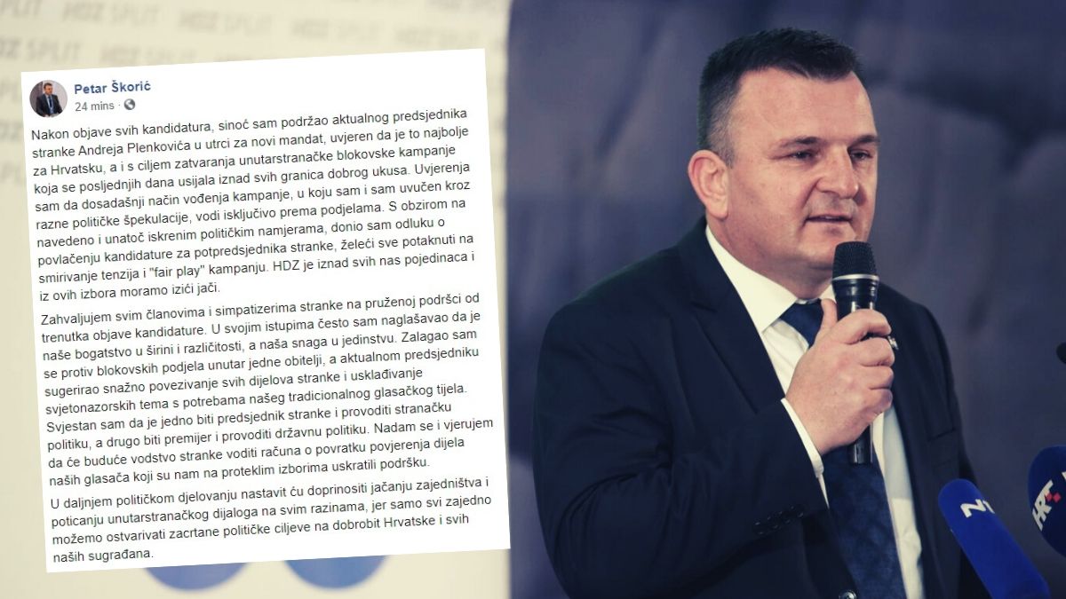 Škorić povukao kandidaturu za potpredsjednika HDZ-a: Želim smiriti tenzije