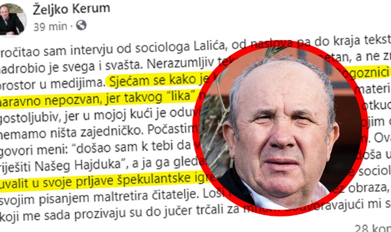 Kerum: Pročitao sam tekst sociologa Lalića. To je sociopat, ne sociolog