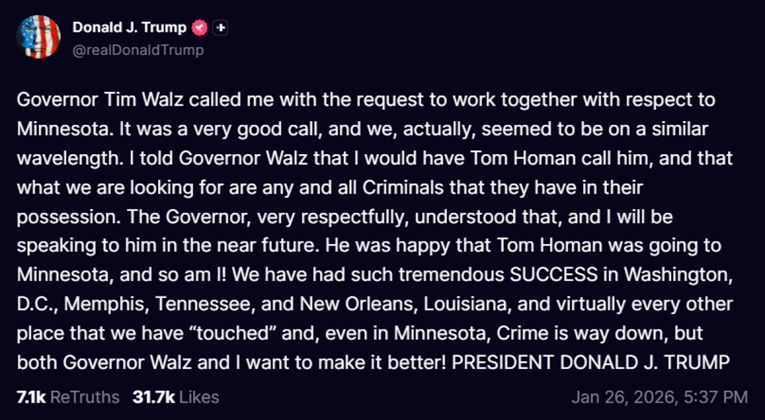 Tko je mogao očekivati ovakvu Trumpovu objavu o guverneru Minnesote
