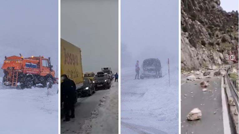 VIDEO Kolaps na A1, u Lici mećava. Snježni metež i u Dalmaciji, odron zatrpao cestu