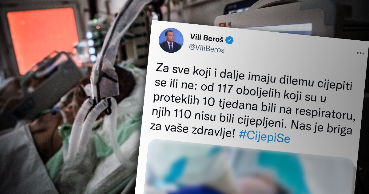 Od 117 ljudi koji su završili na respiratoru 110 ih nije bilo cijepljeno, kaže Beroš
