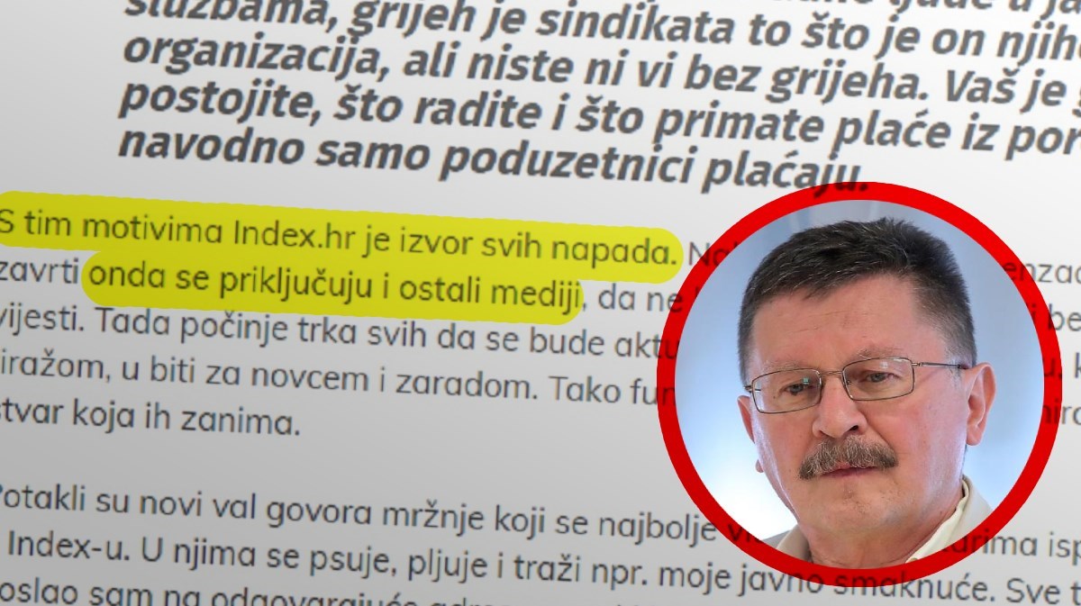 Ribić pisao članovima Sindikata: Index je izvor svih napada, nakon njih krenu ostali