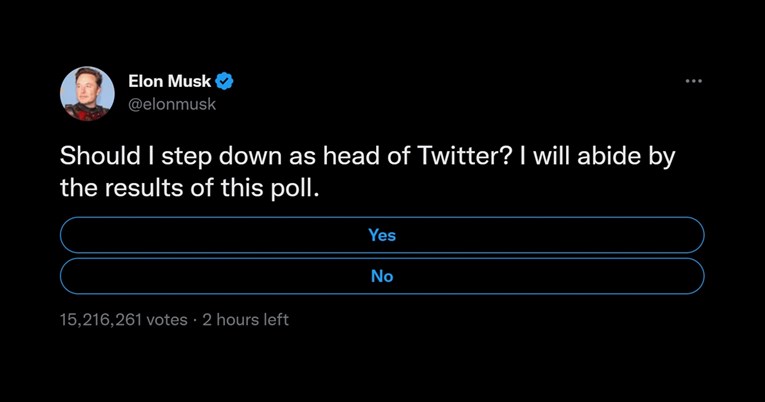 Musk stavio anketu "Želite da odem s čela Twittera?"