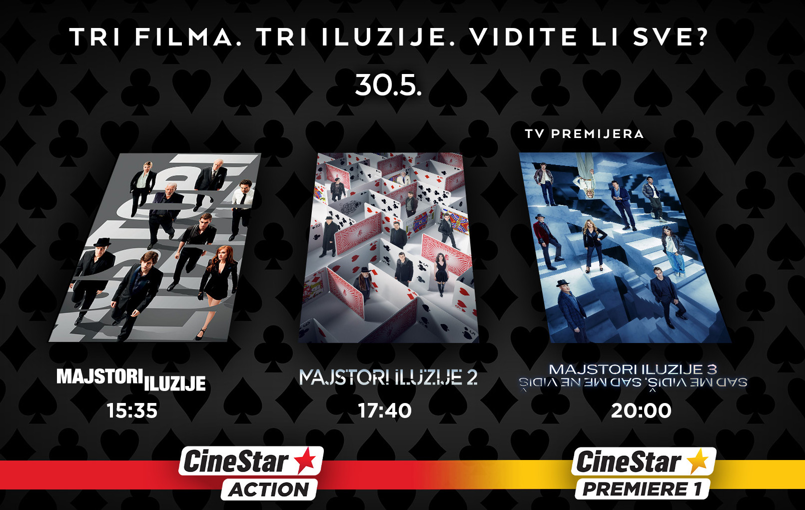 Tri iluzije u jednom danu: Gledaj "Now you see me" trilogiju na Cinestar kanalima