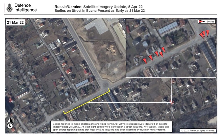 Britanski obavještajci: Na ovoj slici vide se tijela u Buči 10 dana pred odlazak Rusa