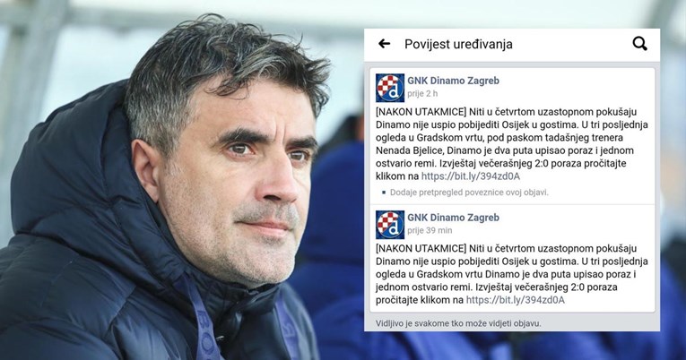 Dinamo se "pohvalio" da je i s Bjelicom gubio od Osijeka pa obrisao objavu