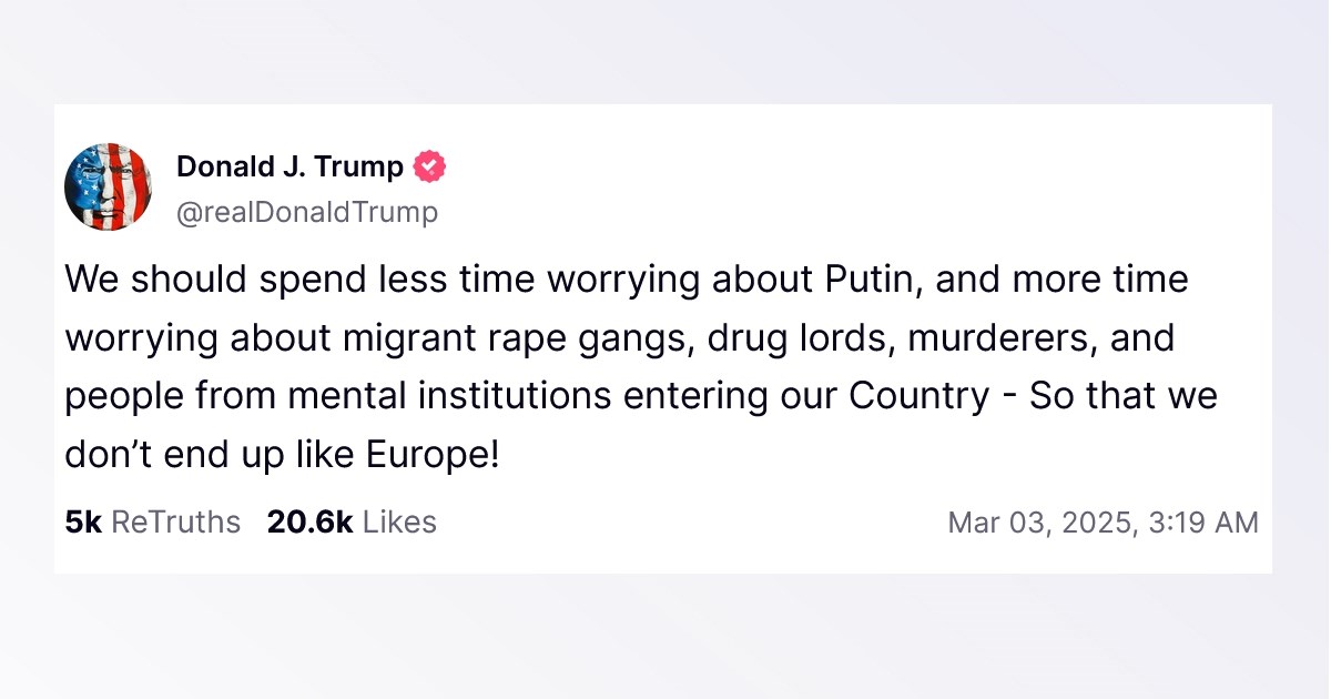 Trump: Ne brine nas Putin, nego migranti, da ne završimo kao EU