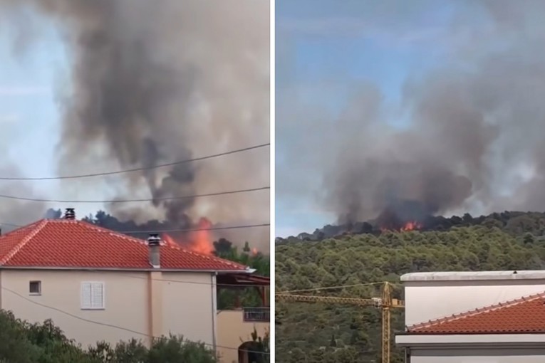 VIDEO Požar na Čiovu se razbuktao. Gasila su ga dva kanadera, vatra bila blizu kuća