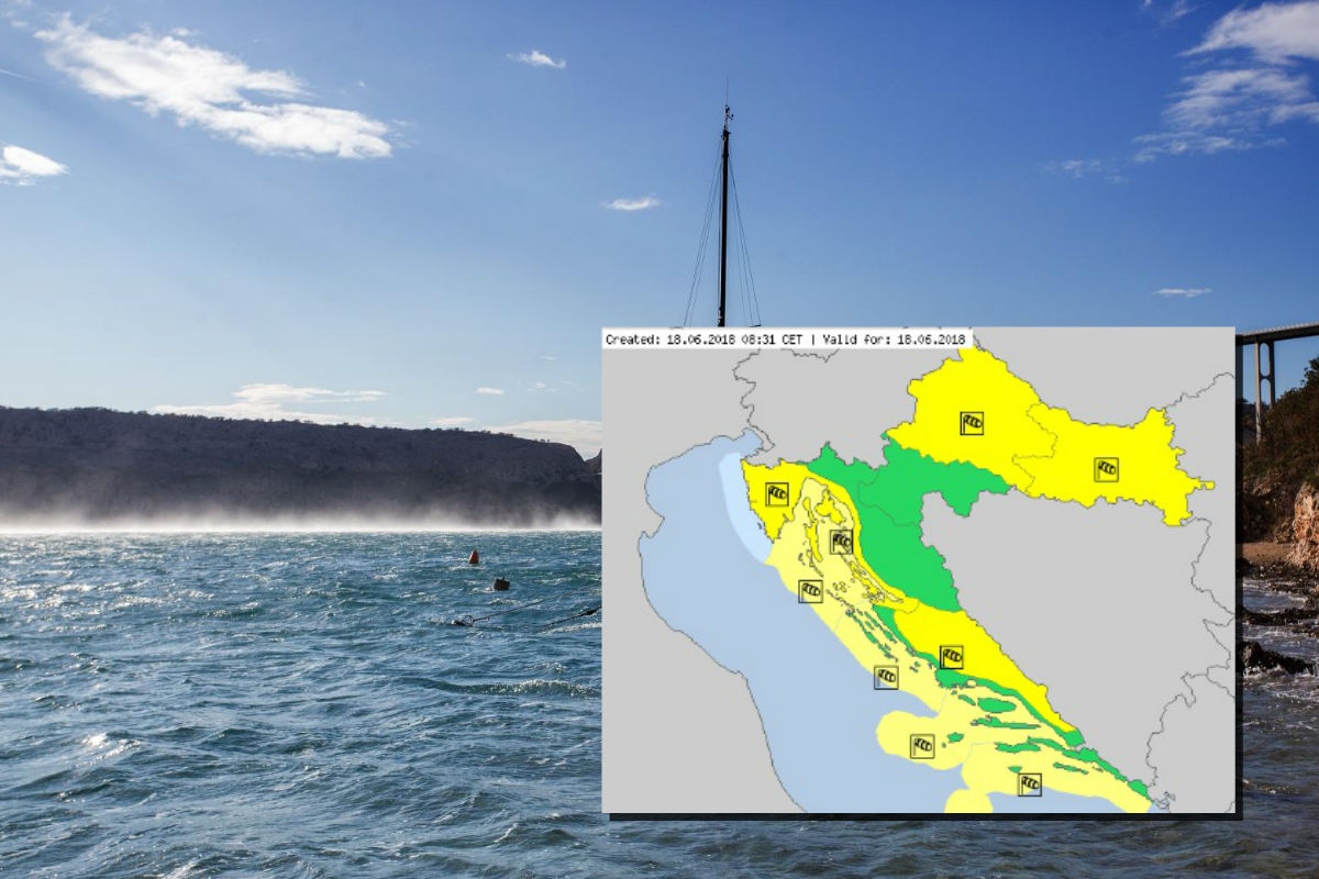 Na snazi žuti meteoalarm, na kopnu se očekuju olujni udari vjetra, na moru olujna bura