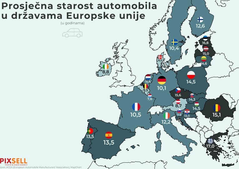 Objavljena karta. Pogledajte kolika je prosječna starost auta u državama EU