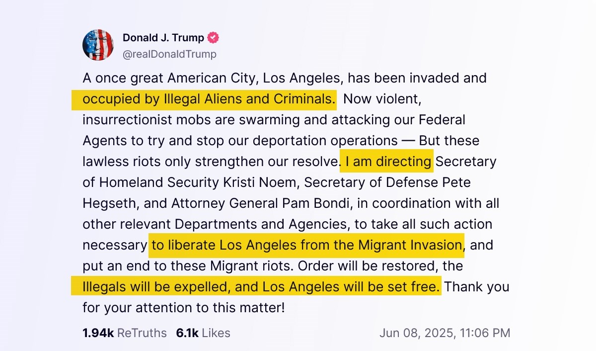 Trump: Naredio sam, učinite sve da oslobodite Los Angeles od migrantske invazije
