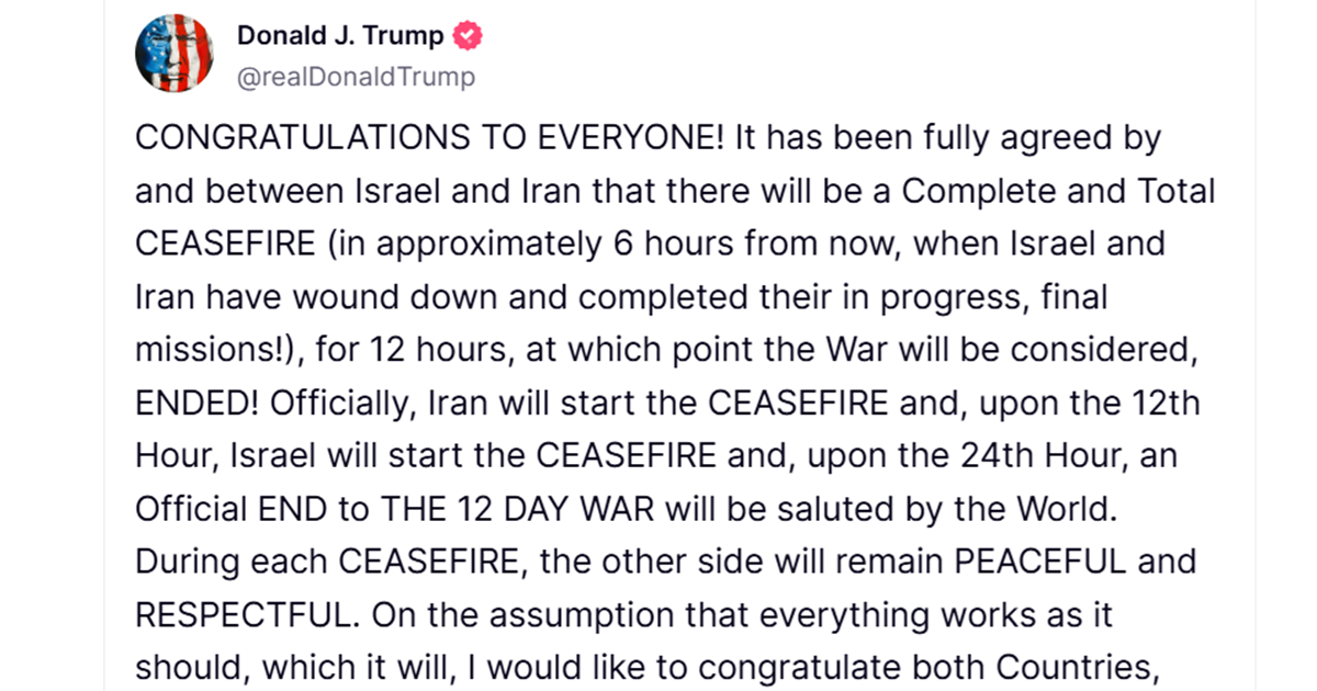 Trump: Rat je gotov, primirje će trajati zauvijek