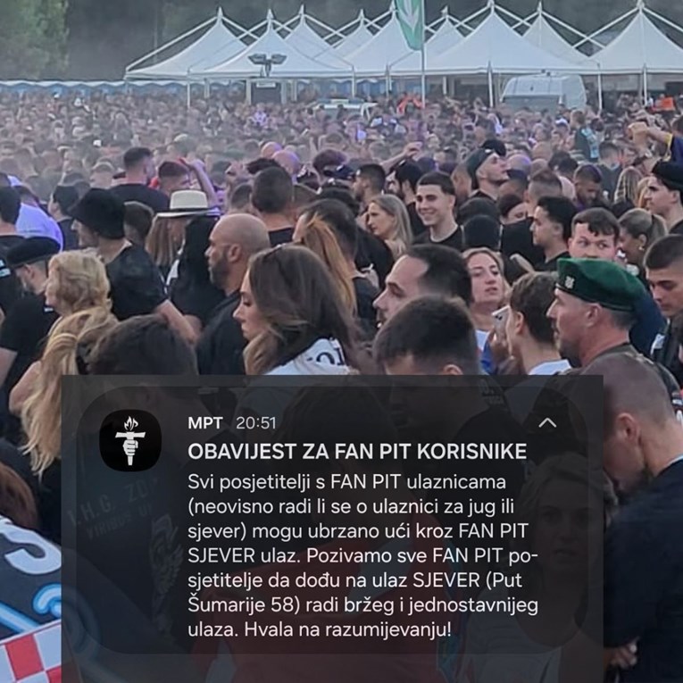Zbog gužvi na ulazima MPT aplikacija poslala obavijest posjetiteljima koncerta