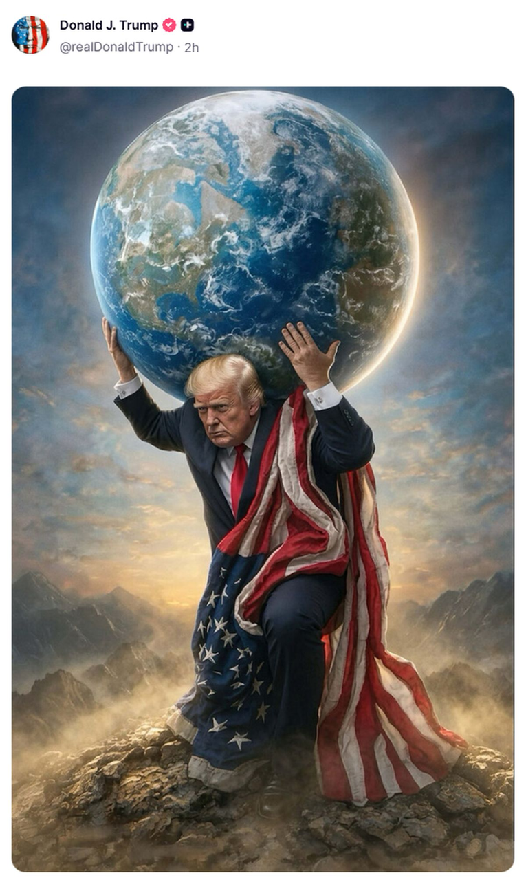 Trump objavio novu AI sliku. Nosi svijet na leđima