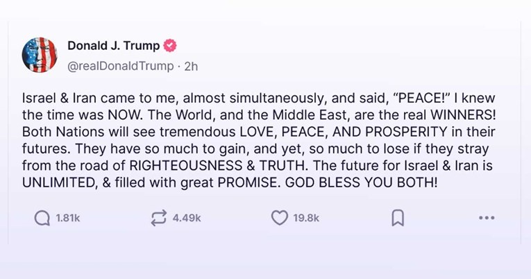 Trump objavio mir, Iran demantirao. Nova objava Trumpa: Došli su k meni i rekli: MIR!
