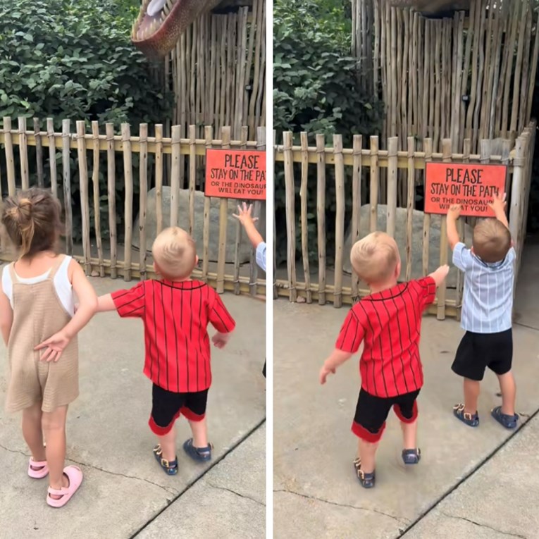 Dječak htio obraniti brata i sestru od "dinosaura" u parku. Video će vas nasmijati