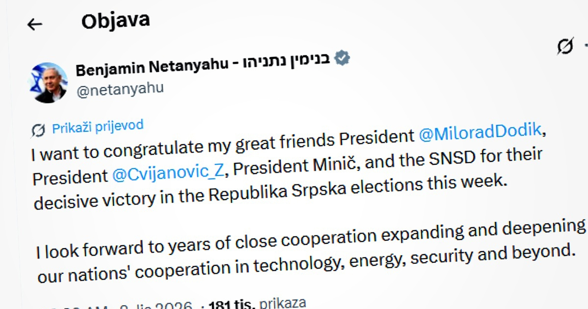 Netanyahu: Čestitam svom velikom prijatelju Miloradu Dodiku