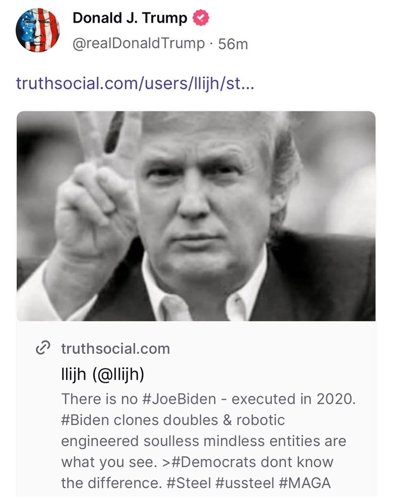 Trump podijelio teoriju zavjere da je Biden pogubljen 2020.