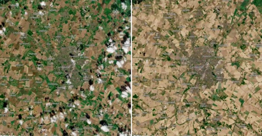 Satelitske snimke od prije par dana i lani pokazuju što je suša napravila Britaniji