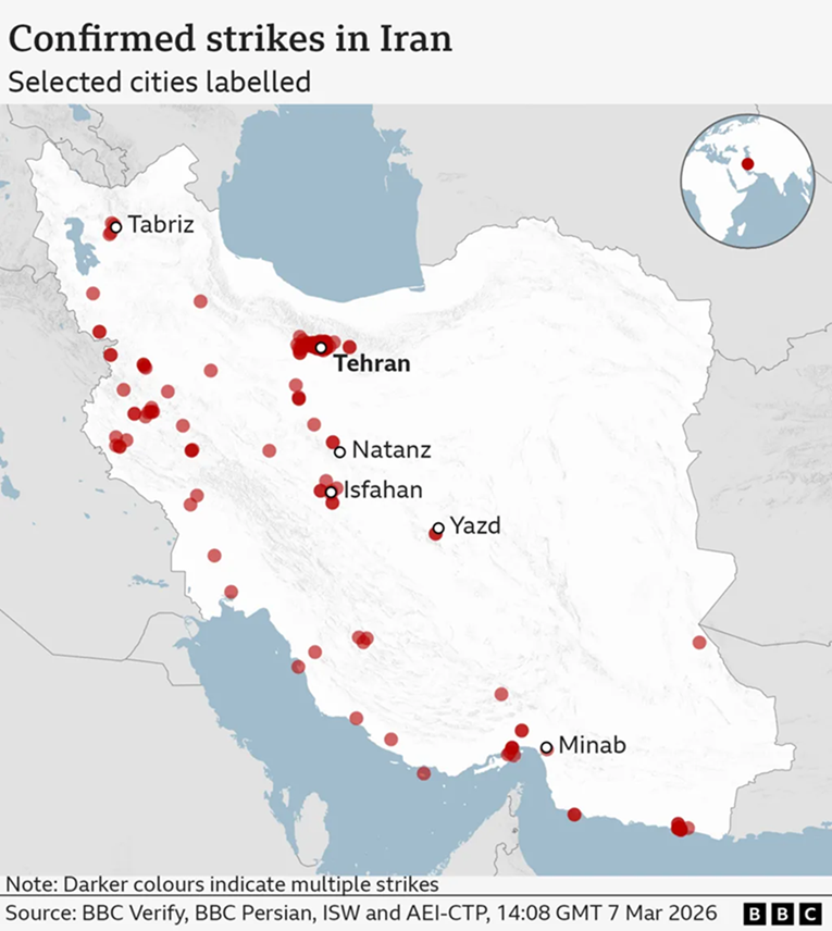Rat Amerike, Izraela i Irana proširio se po cijelom Bliskom istoku. Pogledajte karte