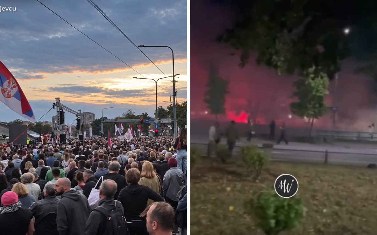 Studenti stigli u Kragujevac. Vučićevci zapalili baklje, skandirali Mladiću i Vučiću