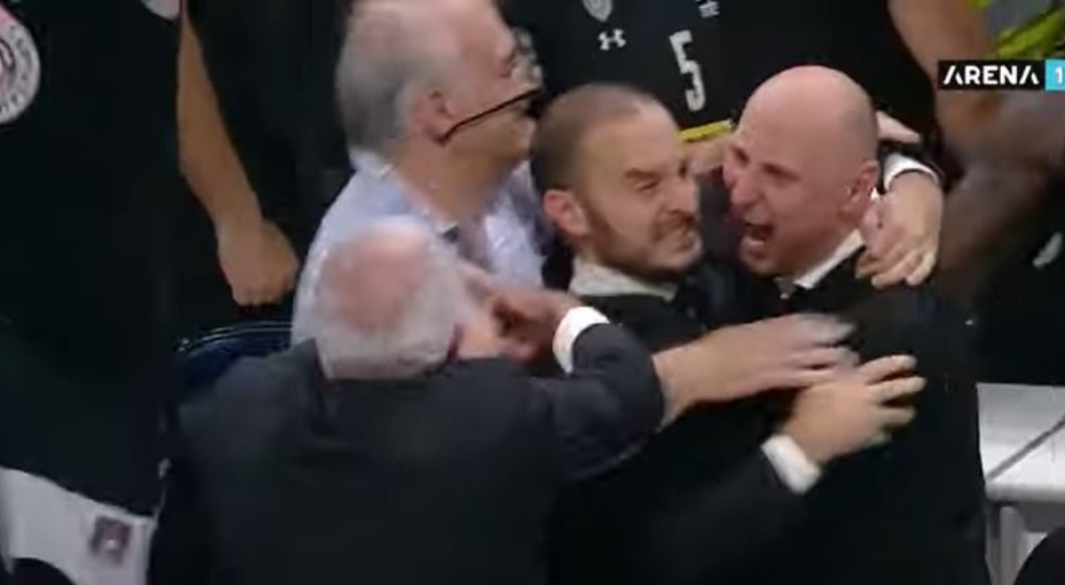 VIDEO Trener Partizana pobjesnio zbog preranog slavlja titule. Udario je navijača