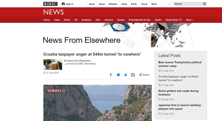 BBC objavio članak o besmislenom tunelu iznad Omiša