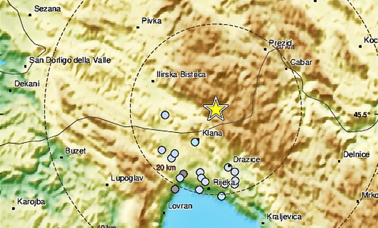 Dva slabija potresa u 40 minuta noćas kod Rijeke: "Čulo se kao grmljavina"