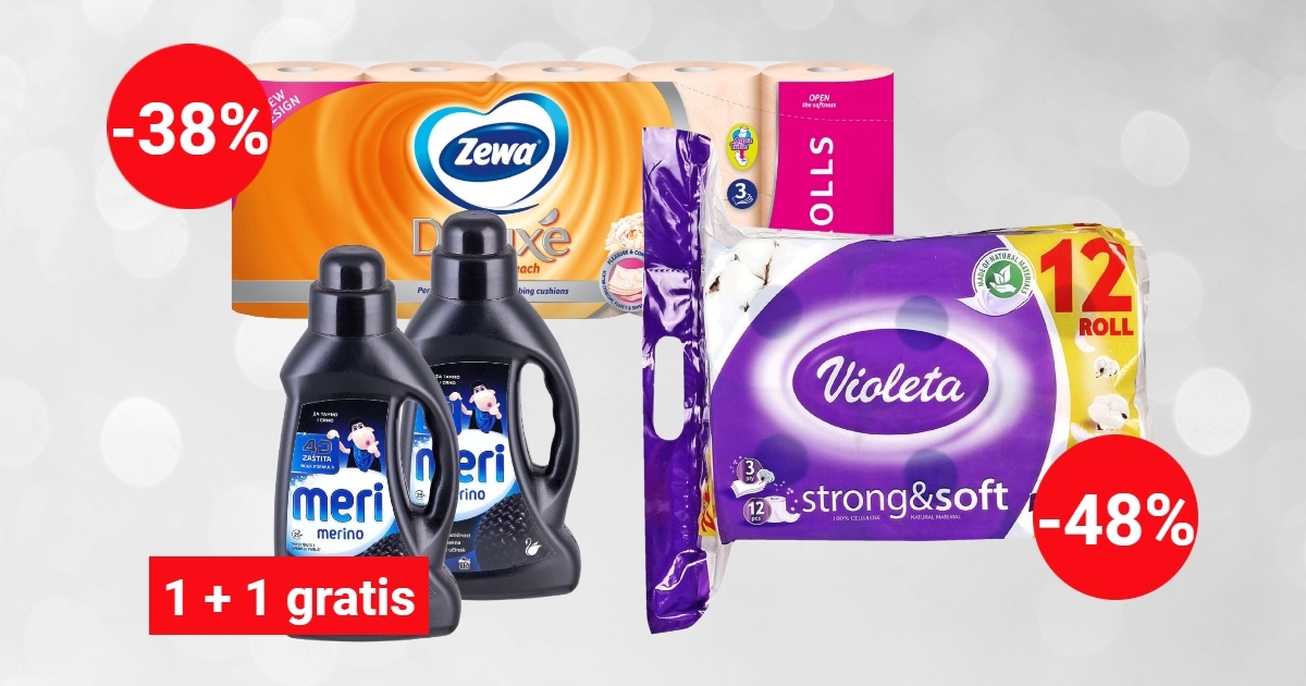 Index šoping-lista: Violeta toaletni papir na 48% popusta, a Zewa na 38% popusta