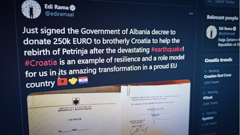 Albanski premijer: Donirat ćemo Hrvatskoj 250 tisuća eura