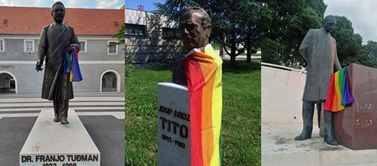 Na spomenicima Tuđmanu i Titu diljem Hrvatske osvanule LGBTIQ+ zastave