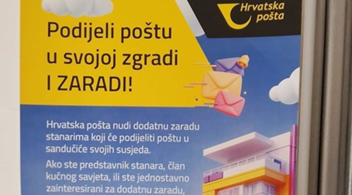 Hrvatska pošta nudi posao stanarima. Za raznošenje pošte susjedima do 300 eura