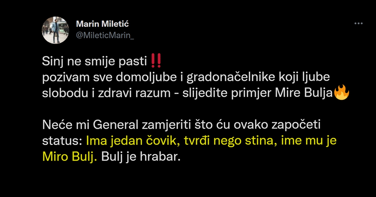 Miletić usporedio Miru Bulja, koji se bori protiv covid-potvrda, s Antom Gotovinom
