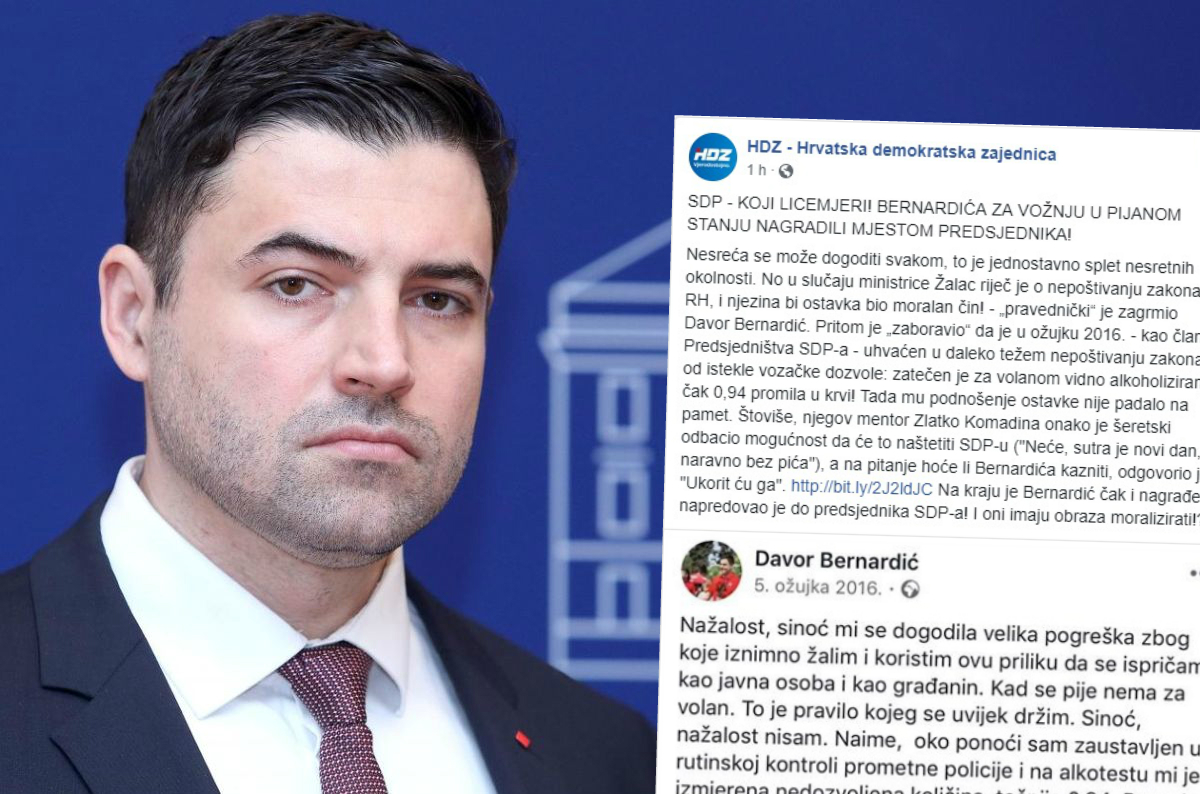 HDZ: Bernardić je licemjer, vozio je pijan