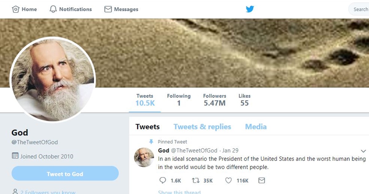 "Bog" na Twitteru: "Nisam vas stvorio na svoju, nego na sliku rođaka debila"