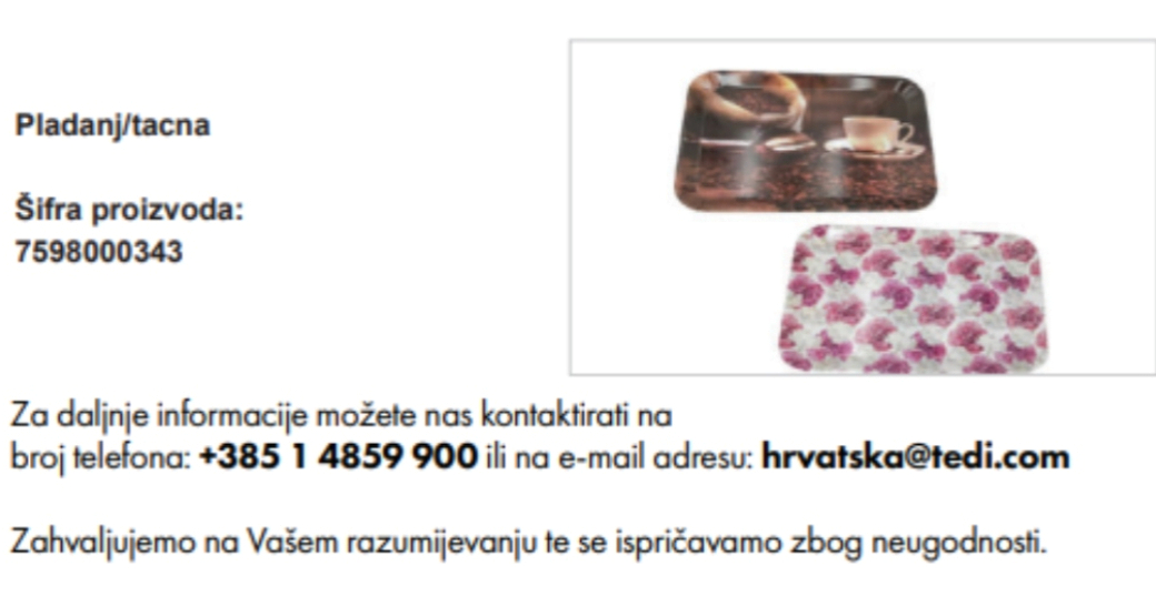 Iz TEDi-ja se povlače pladnjevi. Inspektorat: Opasni su za zdravlje