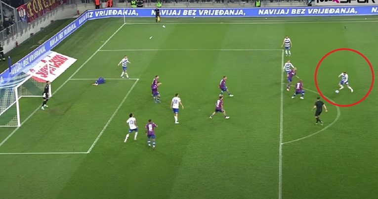 Strašan udarac nakon kojeg je lopta zadrmala okvir Hajdukovog gola u 95. minuti